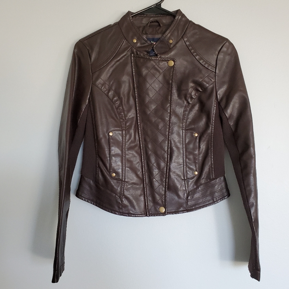 Vegan / Faux brown leather moto jacket
